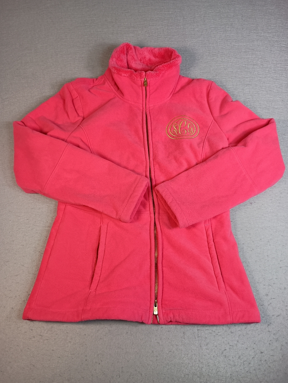 Lilly Pulitzer Grace Pink Fleece Jacket Faux Fur Interior Barbie Inspired Size M